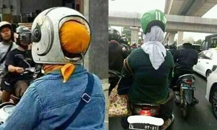 emak naik motor pake helm unik