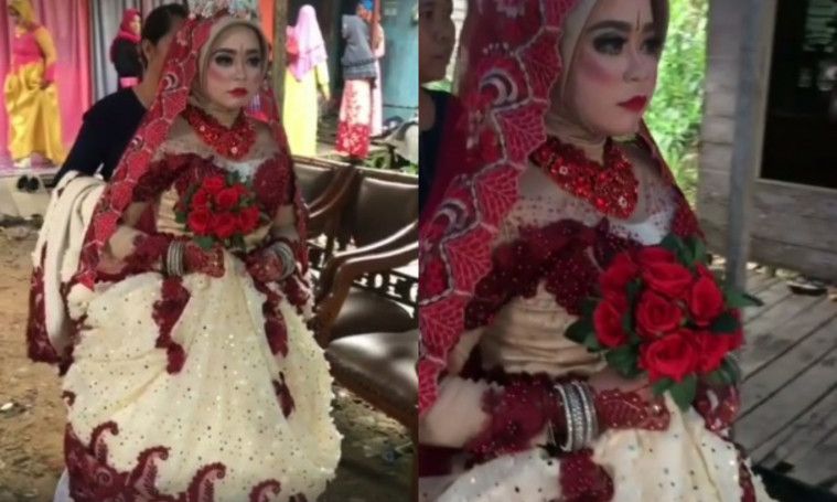 pengantin wanita dengan make up unik
