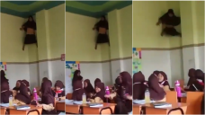 bocah SD manjat dinding kelas