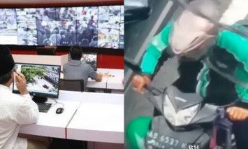 ilustrasi petugas memberikan arahan ke driver ojol