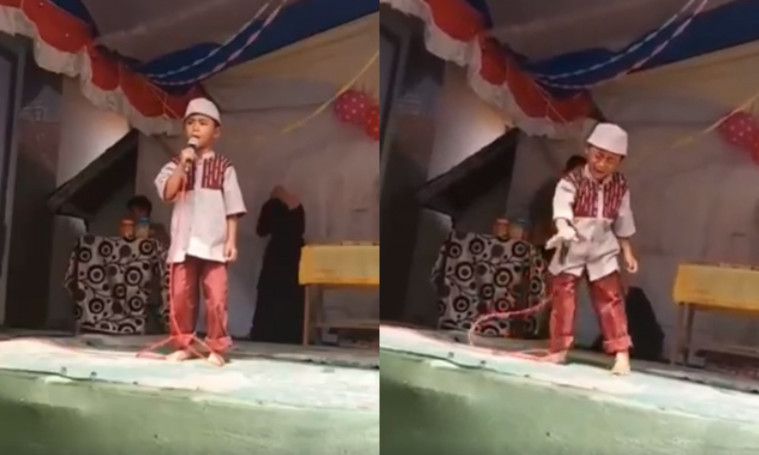 bocah naik panggung lalu mewek
