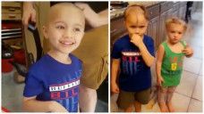 Bocah mencukur rambut dua adiknya