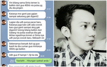 Mantan minta uang dibalikin
