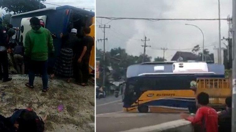 Bus Ini Terguling Karena Tak Kuat Menanjak