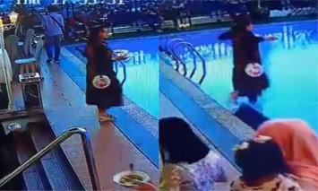 wanita terjebur kolam