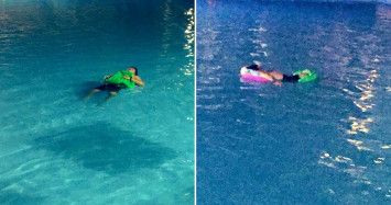 Seorang Pria Tidur di Kolam Renang