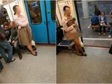 Wanita lepas rok di kereta