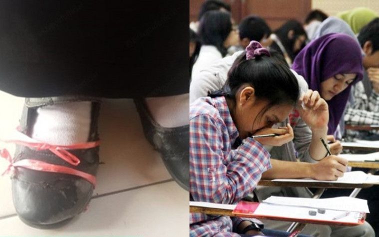 Ikut ujian dengan sepatu usang
