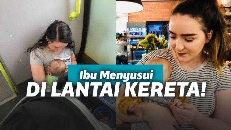 Ibu menyusui di lantai kereta