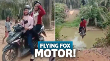 Viral! Tak Ada Jembatan, Motor Ini Terbang dengan Flying Fox untuk Seberangi Sungai
