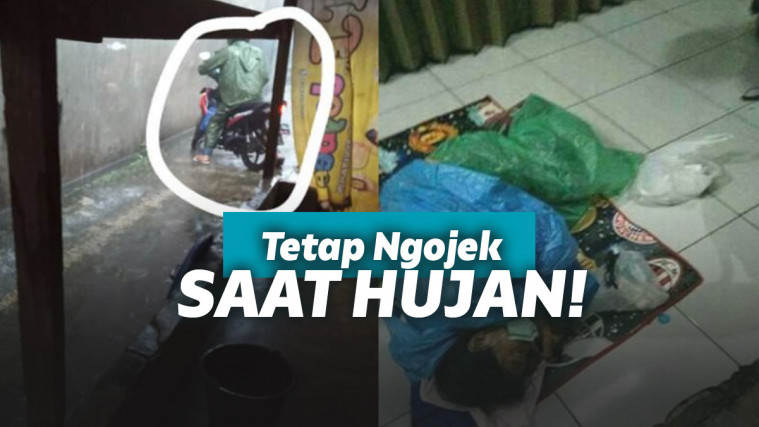 Driver ojol ujan-ujanan