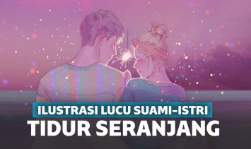 Ilustrasi lucu suami-istri tidur seranjang