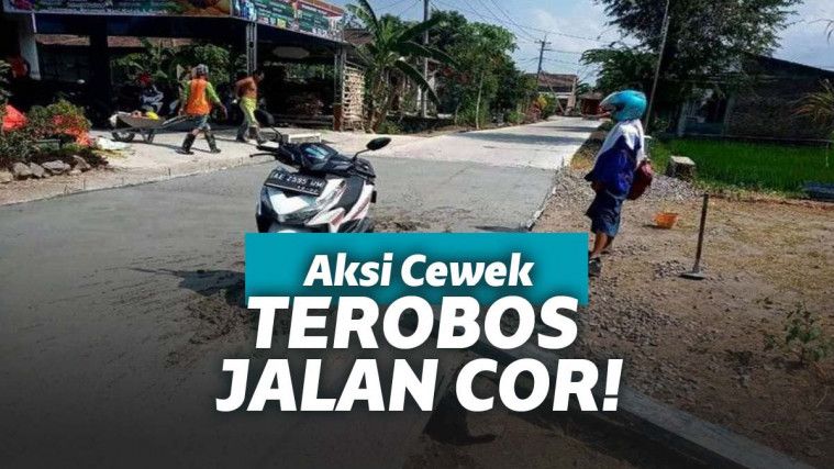 Terjebak di jalan baru dicor