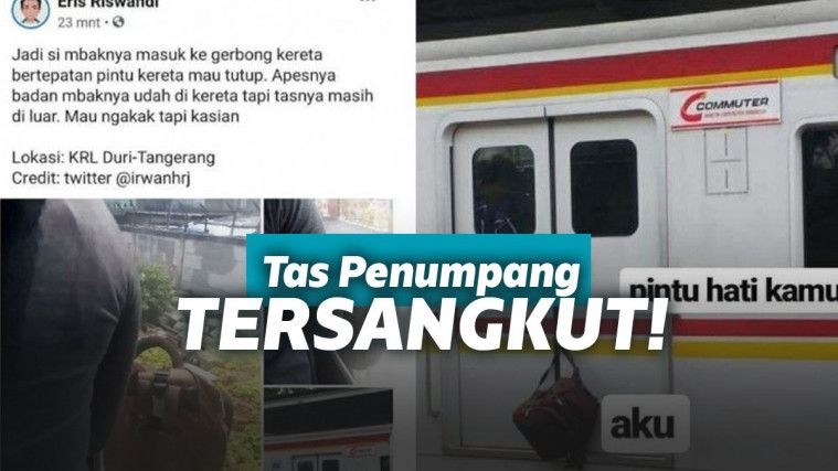 Tas tersangkut di luar pintu KRL
