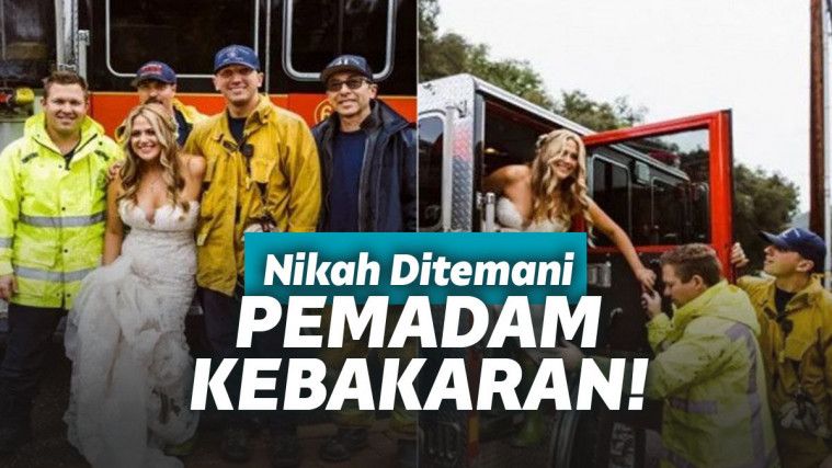Pengantin wanita diantar mobil damkar