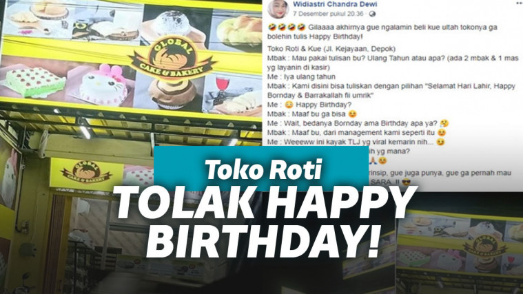 Toko kue larang penulisan Happy Birthday