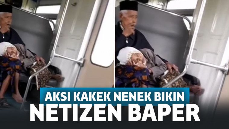 Viral nenek tidur di pangkuan kakek saat di kereta