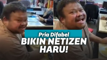 Pria difabel bahagia diberi makan