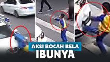 Salut! Bocah Ini Langsung Labrak Pengendara Mobil yang Tabrak Ibunya