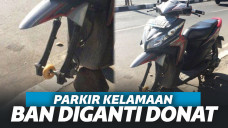 Parkir Kelamaan, Ban Motor Mili Pria Jombang Diganti Donat