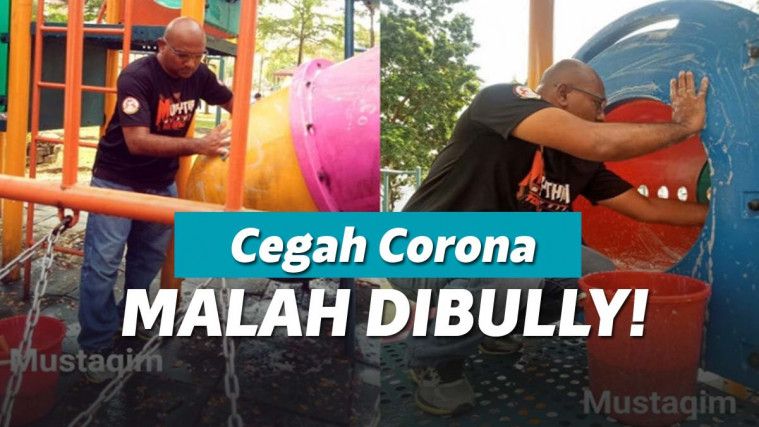 Pria bersihkan taman bermain agar anak-anak tidak terkena corona