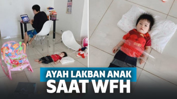Anak yang ditempel oleh ayahnya di lantai
