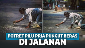 Pria tua yang punguti beras di jalanan