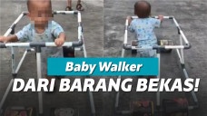 Baby walker yang dibuat menggunakan pipa air dan kaleng bekas