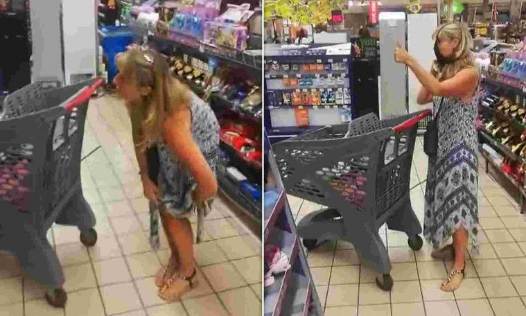 Wanita Lepas CD di Supermarket dan dijadikan masker