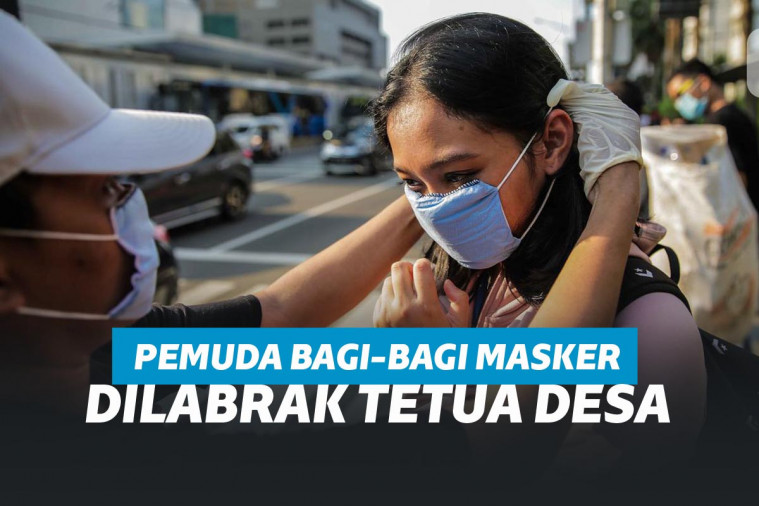 Cuplikan video remaja bagi-bagi masker namun dimarahi oleh tetua desa.