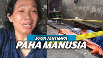Pedagang nasi goreng yang kepala dan lapaknya tertimpa potongan paha dan kaki manusia.