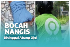 Bocah nangis gara-gara ditinggal abang ojol