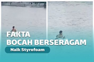 Fakta bocah berseragam sekolah naik styrofoam