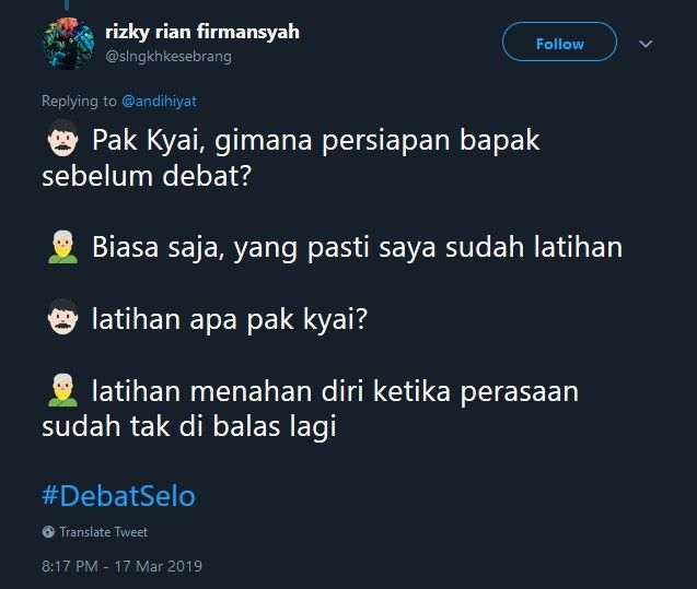 Cuitan netizen dengan tagar #DebatSelo