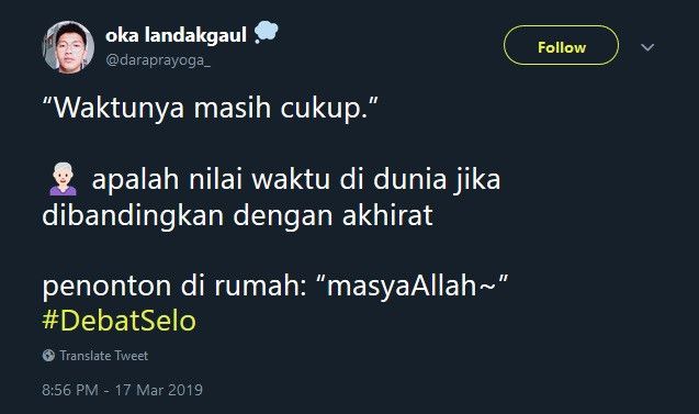 Cuitan netizen dengan tagar #DebatSelo