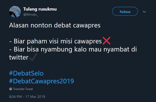 Cuitan netizen dengan tagar #DebatSelo