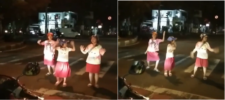 Tiga bocah ngedance ala BlackPink di lampu merah