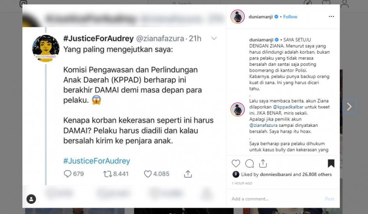 dukungan untuk Audrey