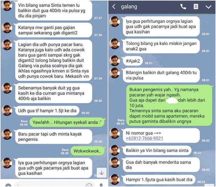 Mantan minta uang dibalikin