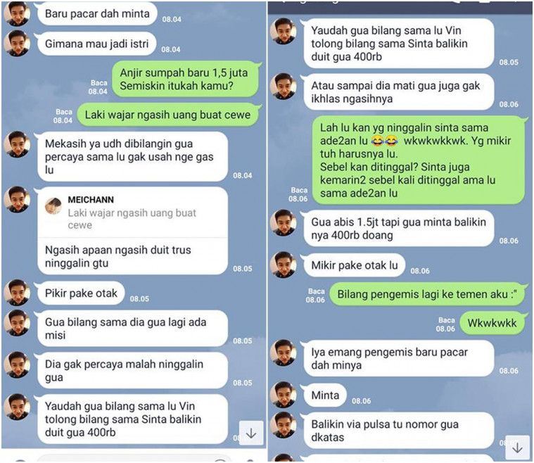 Mantan minta uang dibalikin