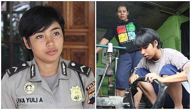 Polisi Cantik Jadi Tukang Ban