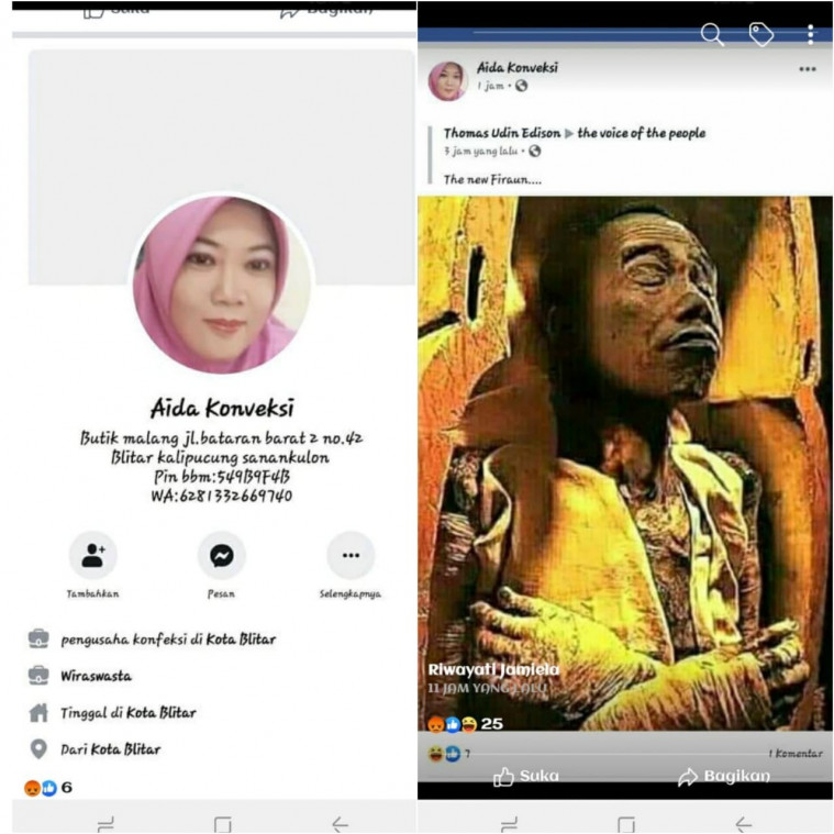 Akun Aida Konveksi yang membagikan foto Jokowi diedit