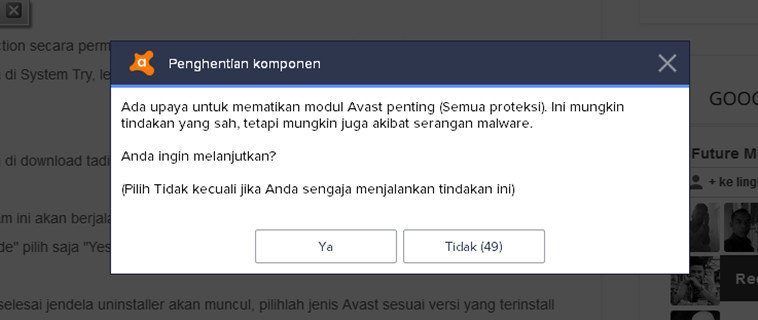 cara mematikan antivirus avast