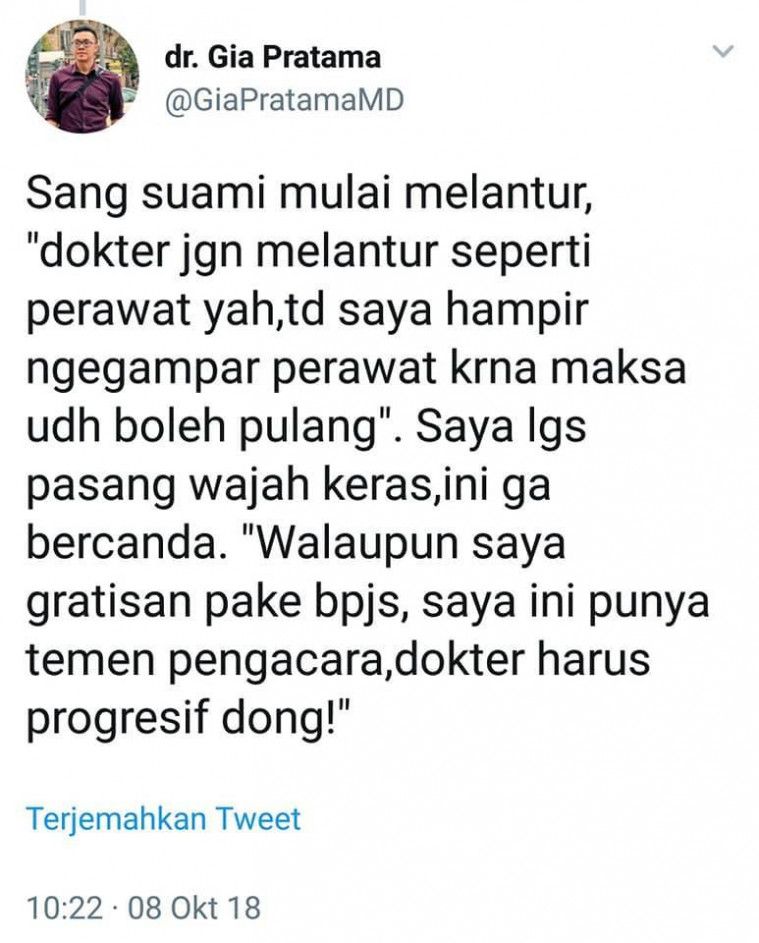 Suami pasien ngotot istrinya tetap opname