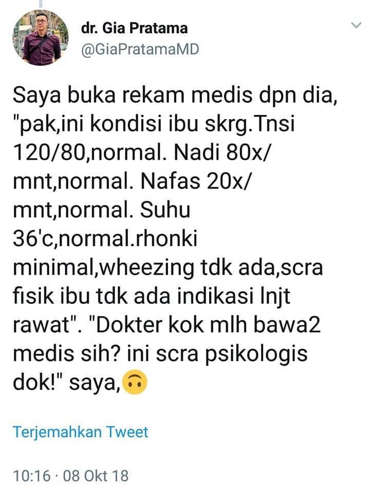Suami pasien ngotot istrinya tetap opname