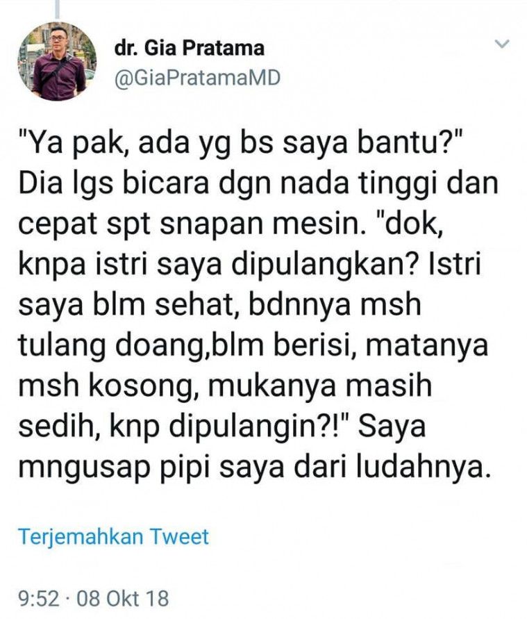 Suami pasien ngotot istrinya tetap opname