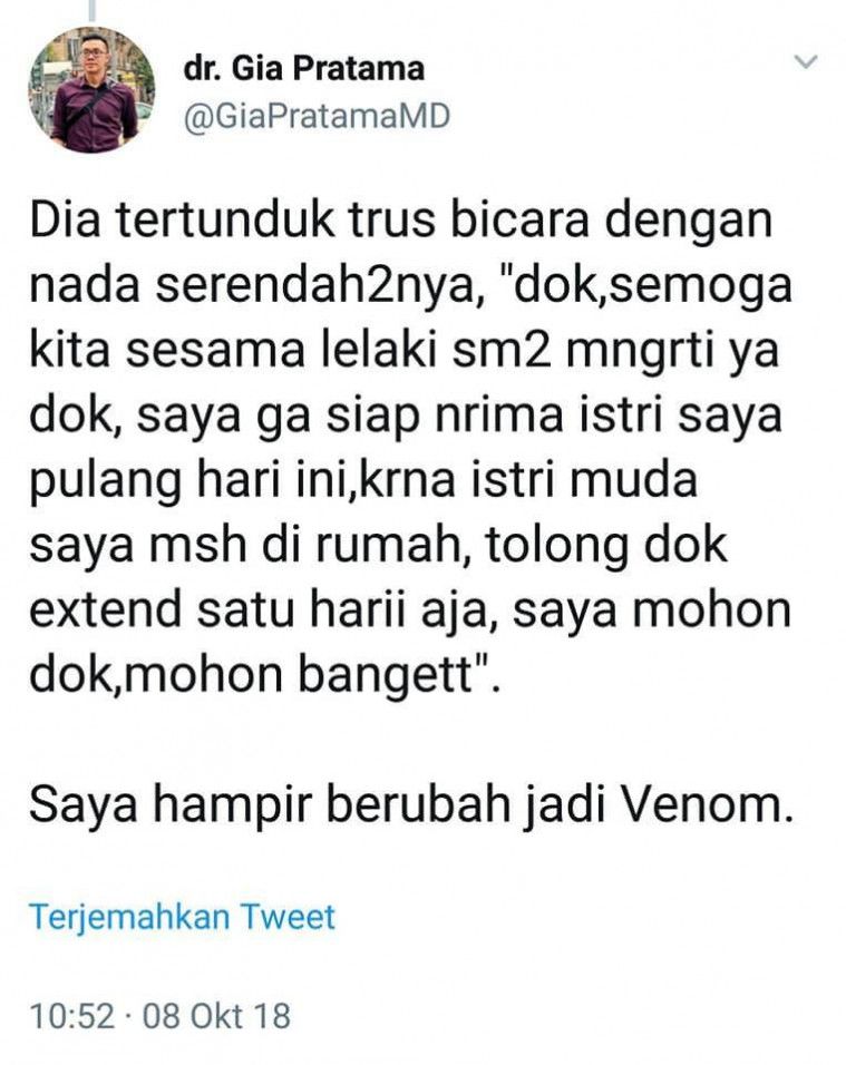 Suami pasien ngotot istrinya tetap opname