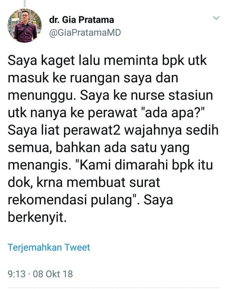 Suami pasien ngotot istrinya tetap opname