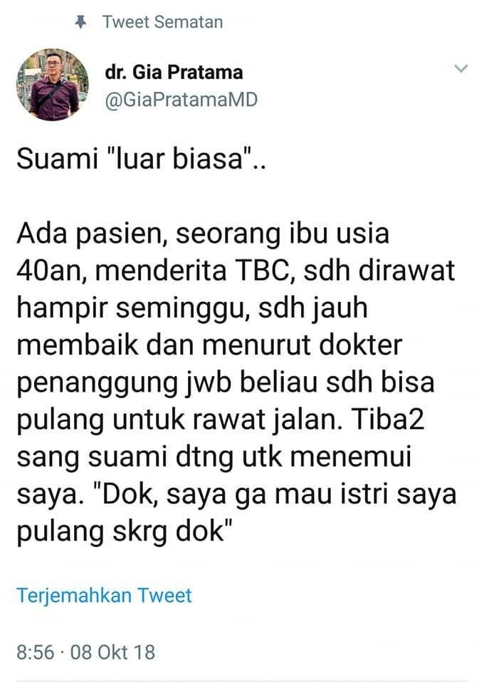 Suami pasien ngotot istrinya tetap opname