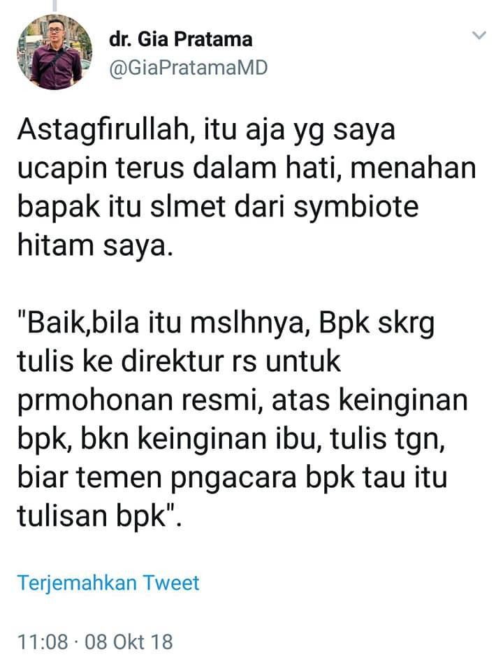 Tangkap Layar Twitter dr. Gia